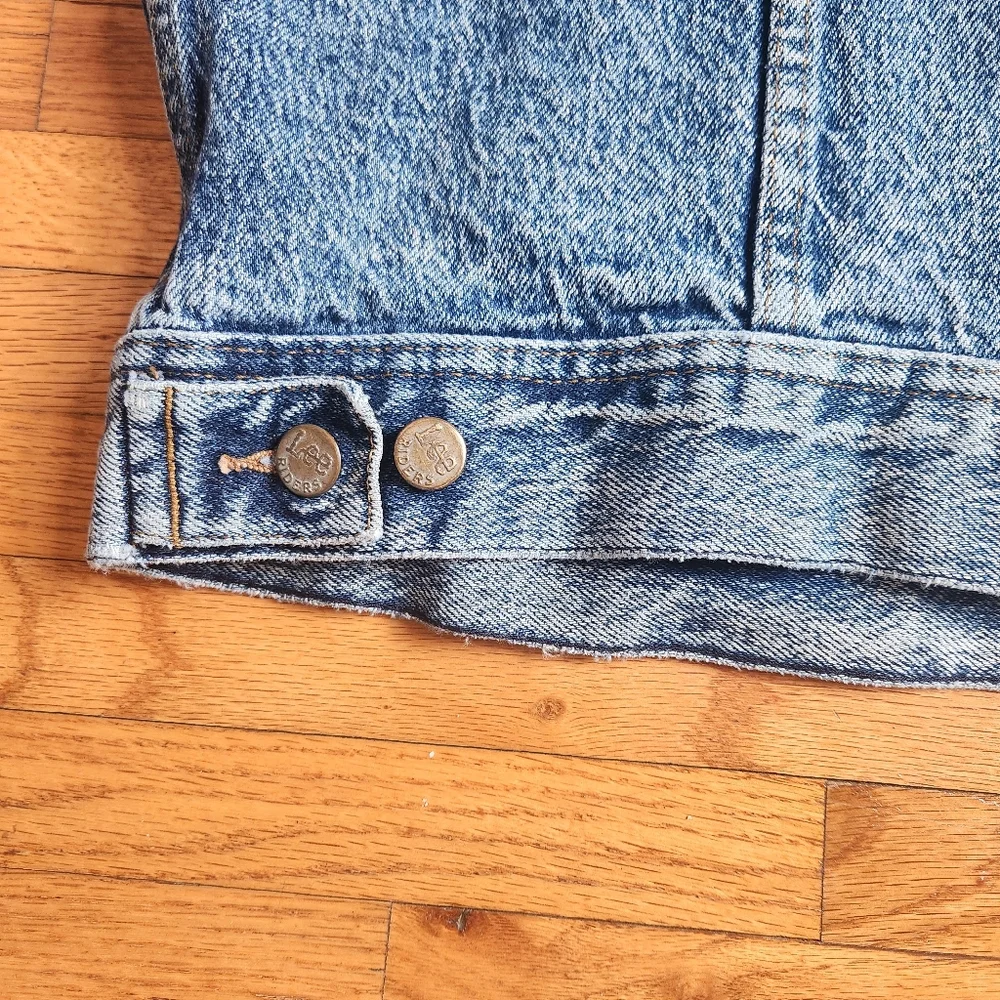 Vintage Lee Large Tall Acid Wash Denim Trucker Jacket Blue Jean Distressed 90s